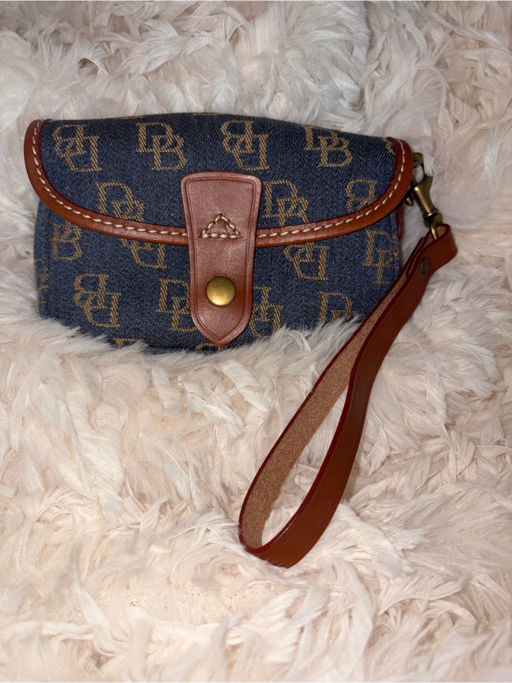 Vintage Dooney & Bourke Denim Signature Monogram Flap Wristlet Mini Bag Y2K